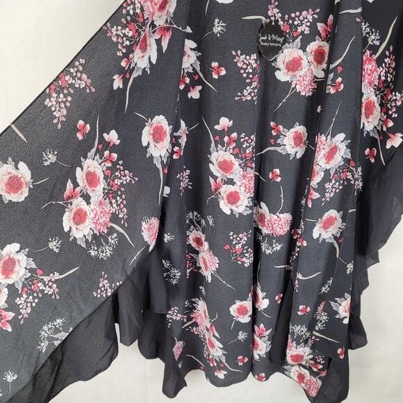 New Jack and Missy dark floral kimono one size open front ruffled whimsigoth - Picture 6 of 8